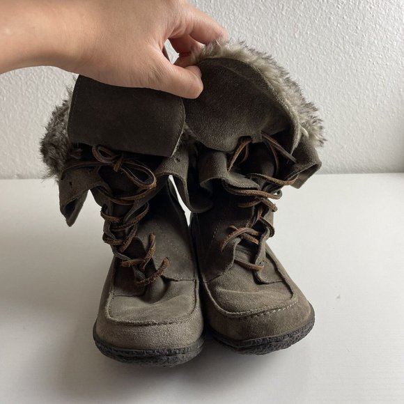 Sam Edelman Winter Snow Boots Womens 6 Faux Fur Lined Shearling Taupe Grey Suede - Picture 3 of 6